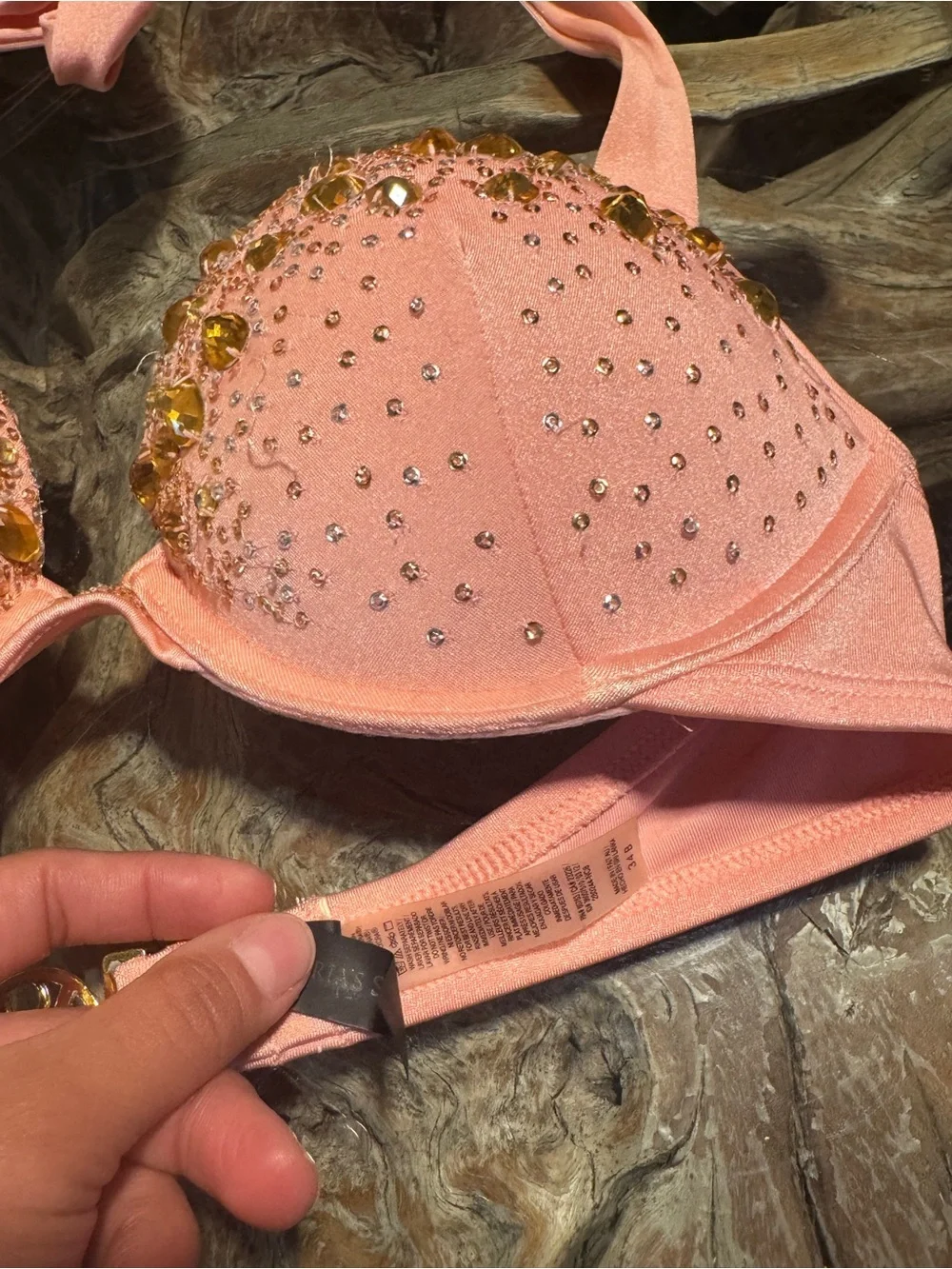 Victoria's Secret Pink Embellished Halter Push-Up Bra with Gold Accents